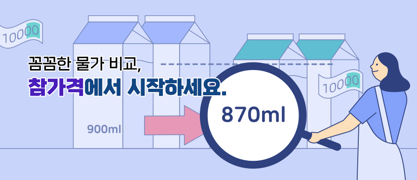 꼼꼼한 물가 비교, 참가격에서 시작하세요. / 900ml→870ml